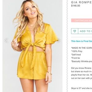 Show me your mumu Gia romper in mustard sheen